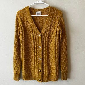 Mustard Yellow Cable Knit Cardigan with Metal Buttons